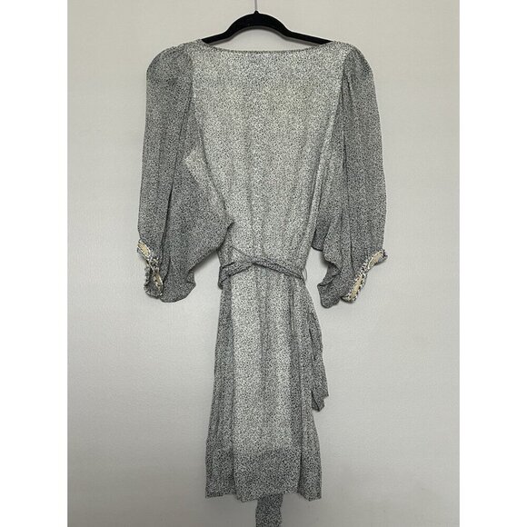 100% Silk French Connection Beaded Embellished Midi Dress Size 6 Black Beige - Picture 13 of 14